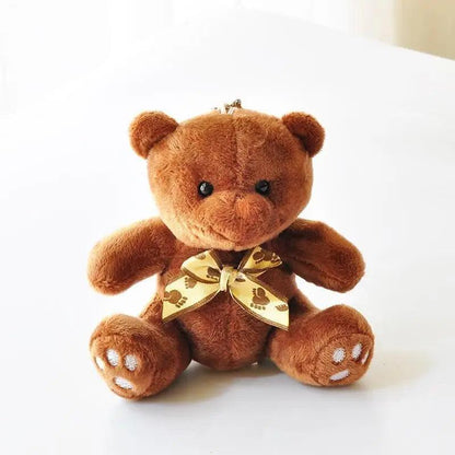 Teddy bear plush toy, small brown fluffy bear with tan paw-print bow Stevvex on Tampa Home & Garden Store