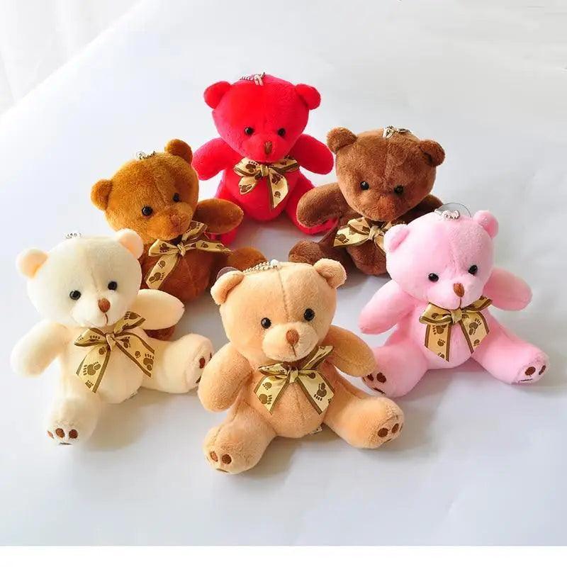 Teddy bear plush toys 6-piece set in assorted colors with gold ribbon bows on Tampa Home & Garden Store