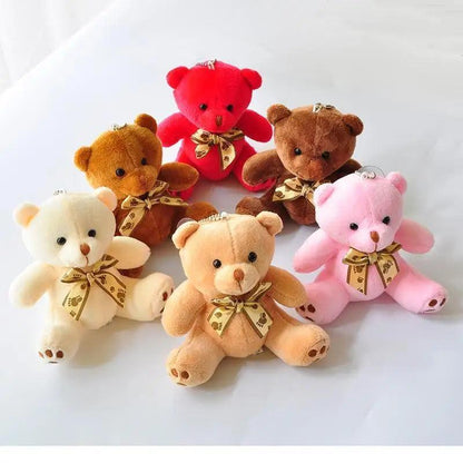 Teddy bear plush toys 6-piece set in assorted colors with gold ribbon bows on Tampa Home & Garden Store