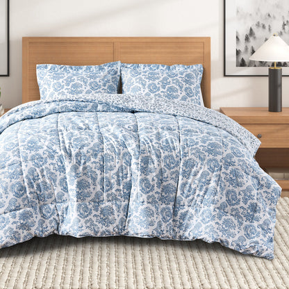 Reversible Christmas Comforter and Sham Set, blue floral damask, Great Bay Home on Tampa Home & Garden Store