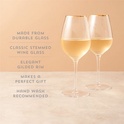 Dazzling Gilded Rim Wine Glasses and Pair