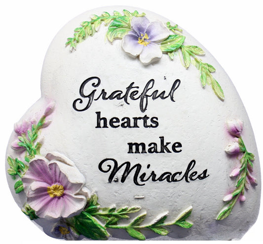 Resin Inspirational Heart Stone - Grateful Hearts make Miracles - Tampa Home & Garden Store