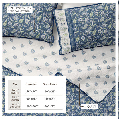 Reversible Floral Boho Cotton Quilt And Sham