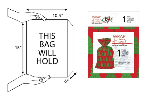 Wrap in a Hurry Jumbo Gift Bag with Tree Design, red pull-string bag by Country Christmas Loft on Tampa Home & Garden Store