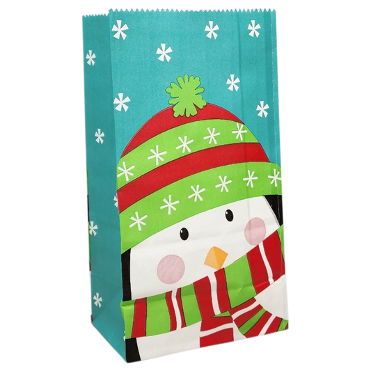 Penguin Paper Treat Sacks set of 10 turquoise gift bags with snowflakes and penguin design on Tampa Home & Garden Store