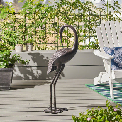 Sunny Outdoor 39 Inch Aluminum Crane statue with glossy dark finish for outdoor decor on Tampa Home & Garden Store