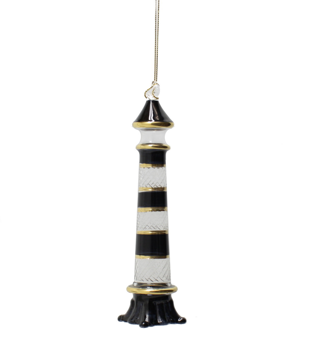Faro con anillos dorados y adorno de vidrio grabado - Negro