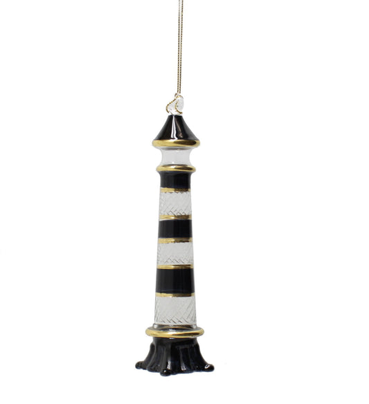 Phare orné d'anneaux dorés et d'une décoration en verre gravé - Noir