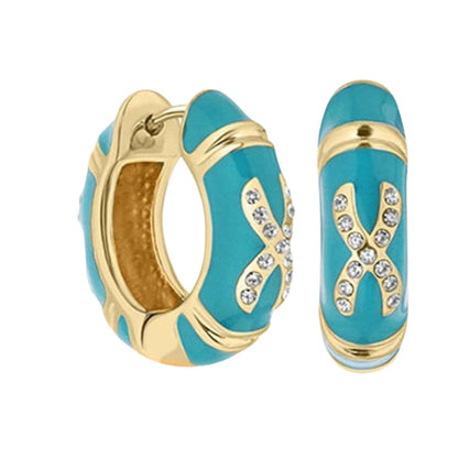 Elegant Hugs Enamel Earrings turquoise with gold trim and crystal X motif by Lauren G Adams on Tampa Home & Garden Store