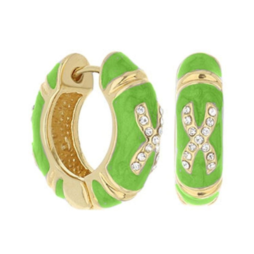 Elegant Hugs Enamel Earrings lime green gold-tone hoops with crystal X motif by Lauren G Adams on Tampa Home & Garden Store