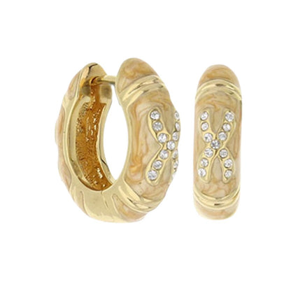 Elegant Hugs Earrings: Lauren G Adams enamel hoops with beige finish and crystal accents on Tampa Home & Garden Store