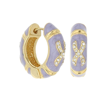 Elegant Hugs Earrings lavender enamel hoops gold trim crystal X pair Lauren G Adams on Tampa Home & Garden Store