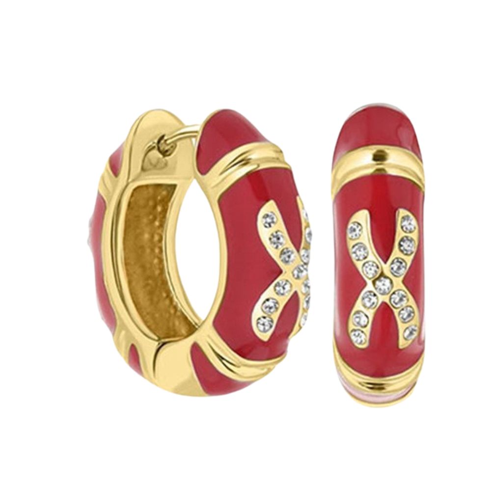 Elegant Hugs Earrings red and gold enamel hoop pair with crystal X motif Lauren G Adams on Tampa Home & Garden Store