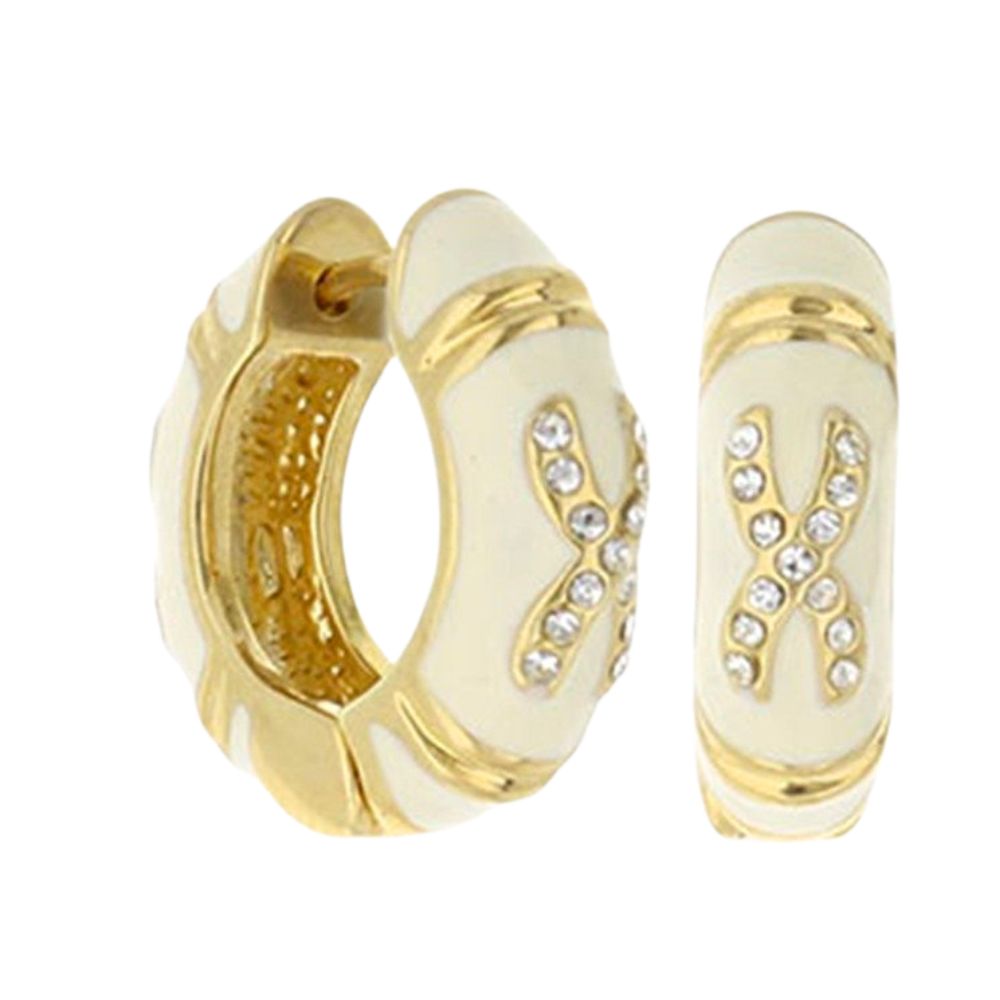 Pair of Elegant Hugs gold enamel earrings with crystal X motif by Lauren G Adams on Tampa Home & Garden Store