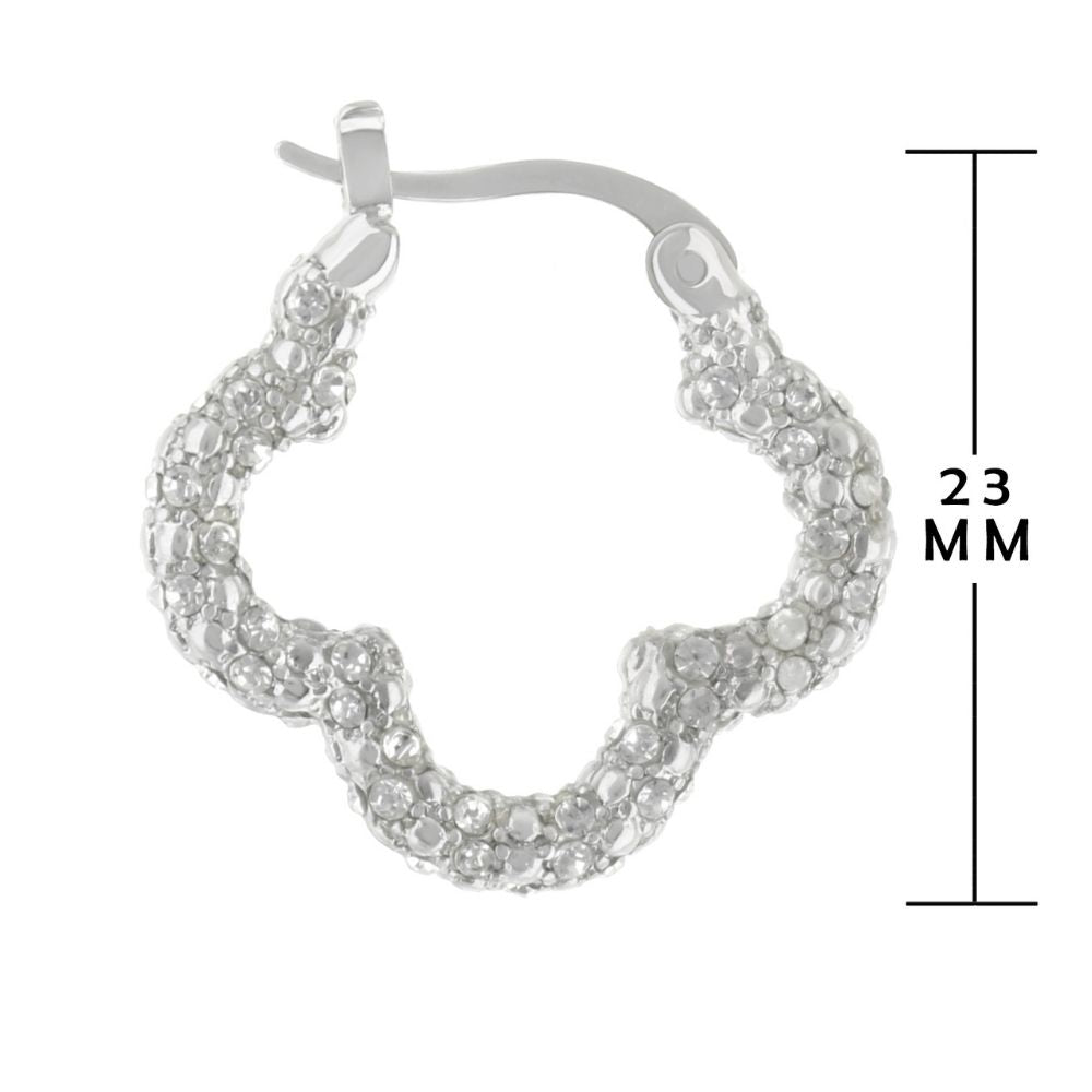 Clover pave hoop earrings, silver-tone 23mm hoop encrusted with clear crystals on Tampa Home & Garden Store