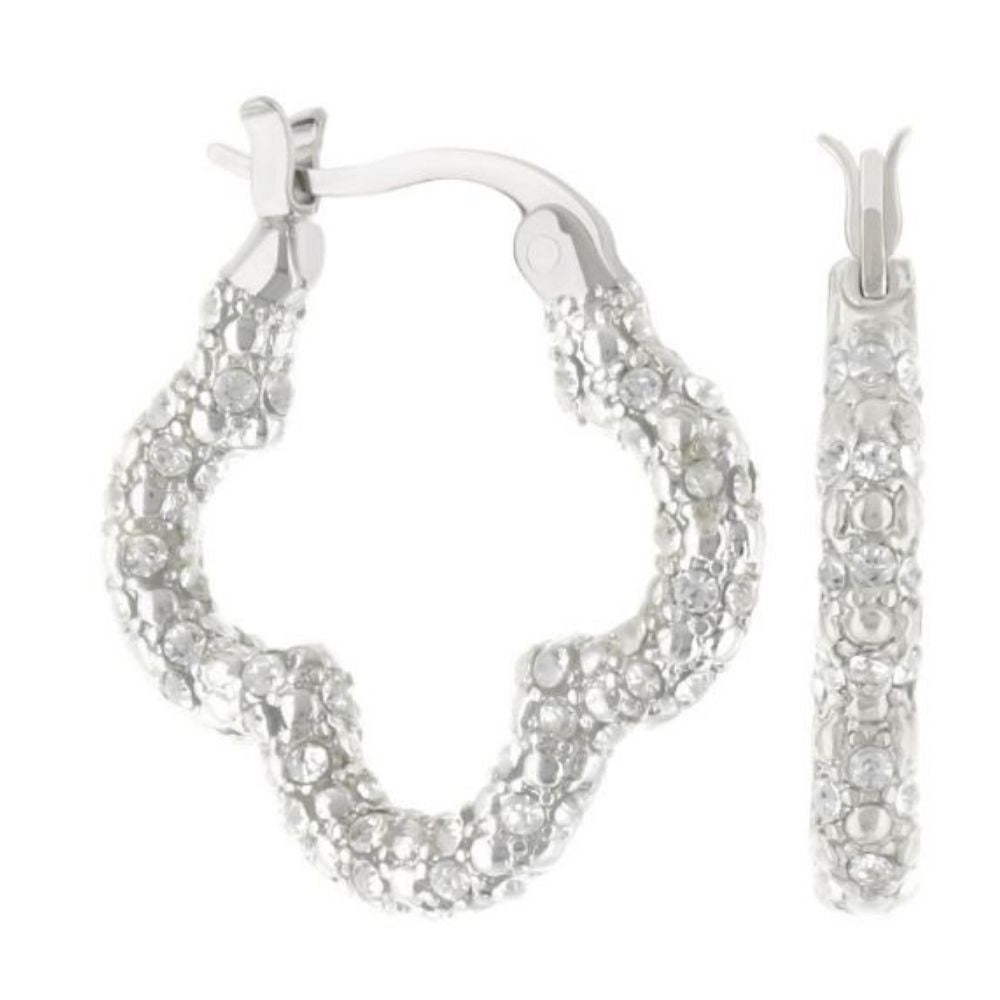 Clover Pave Hoop Earrings set in silver-tone with pave crystals, 2 pieces by Lauren G Adams on Tampa Home & Garden Store