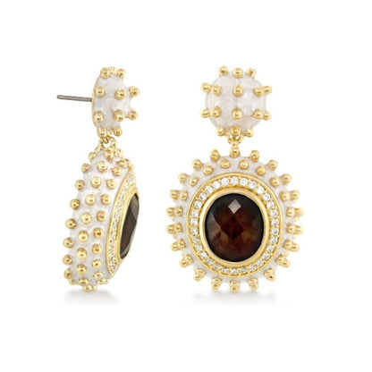 Fresh Fantasy earrings by Lauren G Adams, gold-tone drop with brown oval gem pave crystals on Tampa Home & Garden Store