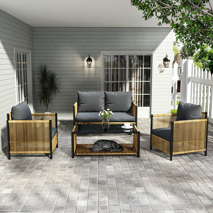 Patio 4-Piece Brown PE Wicker Sofa Set with Grey Cushions by HouseOfZazla outdoor furniture on Tampa Home & Garden Store