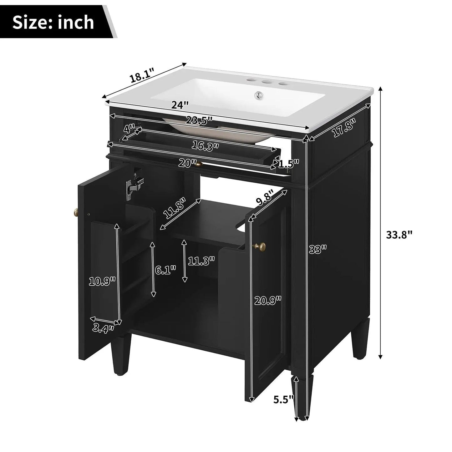 Bathroom Vanity With 2 Doors and Tip Out Drawer