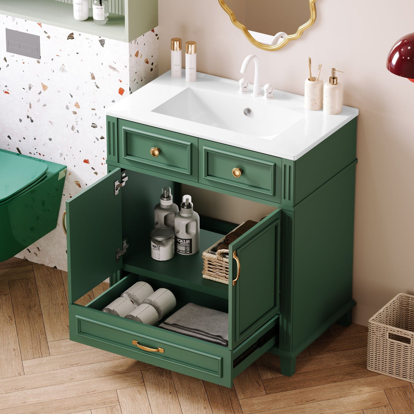 Coastal Bathroom Vanity and Ceramic Sink