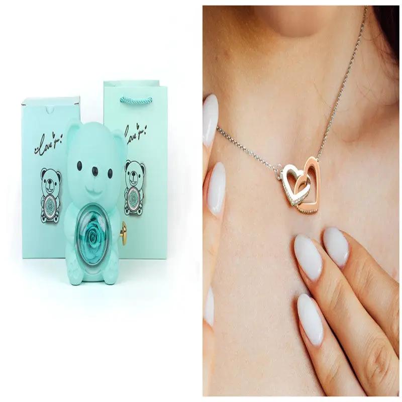 Mint teddy bear rotating-rose jewelry box and heart-pendant necklace on silver chain on Tampa Home & Garden Store