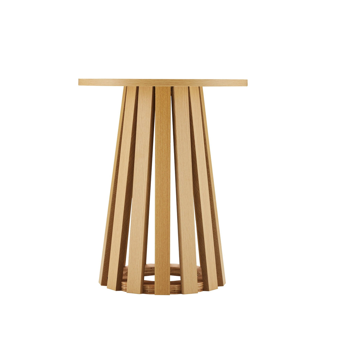 Layla End Table with wood grain finish in light brown, slatted pedestal base on Tampa Home & Garden Store