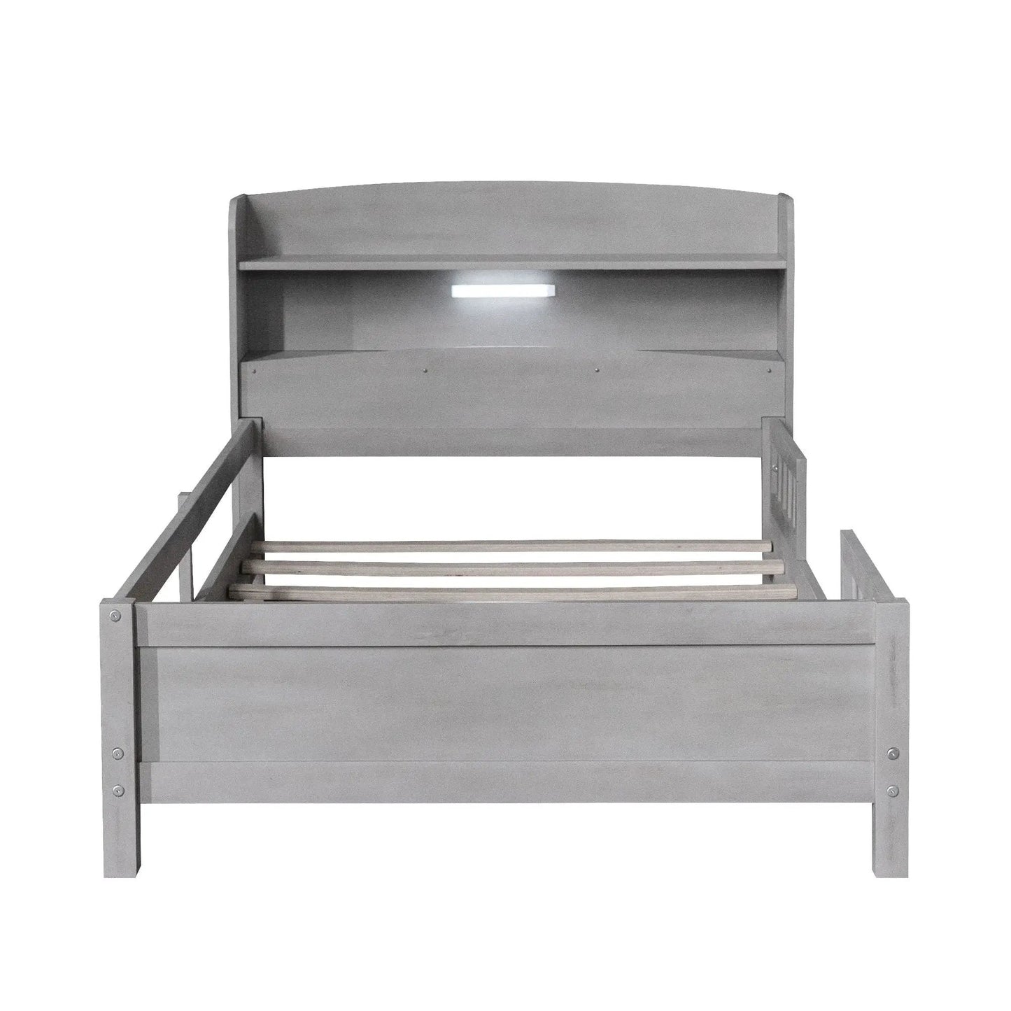 Wood Platform Bed With Led Light and Guardrail