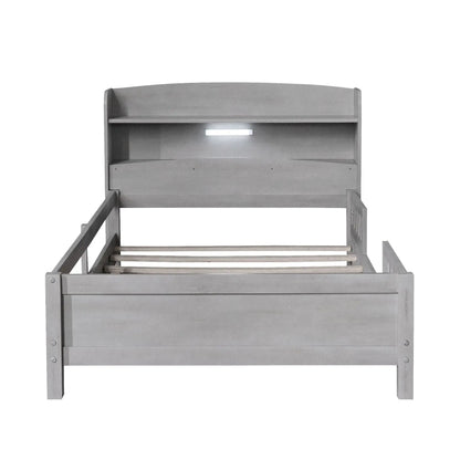 Wood Platform Bed With Led Light and Guardrail