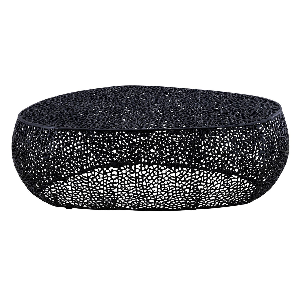 Oval coffee table with durable aluminum frame in black, lattice perforated surface HouseOfZazla on Tampa Home & Garden Store