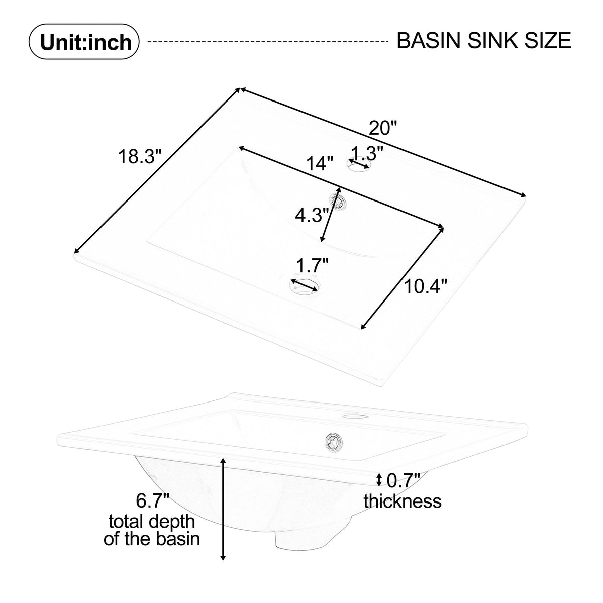 Bathroom Vanity with Sink and Adjustable Shelf in multiple colors by HouseOfZazla, diagram on Tampa Home & Garden Store
