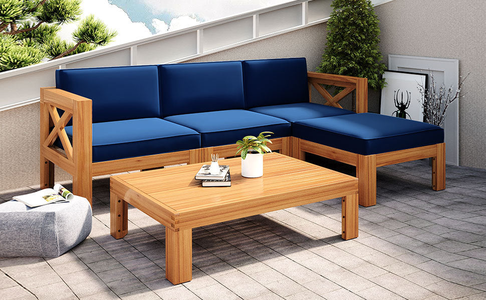 Topmax Outdoor Wood Sectional Sofa and Cushions