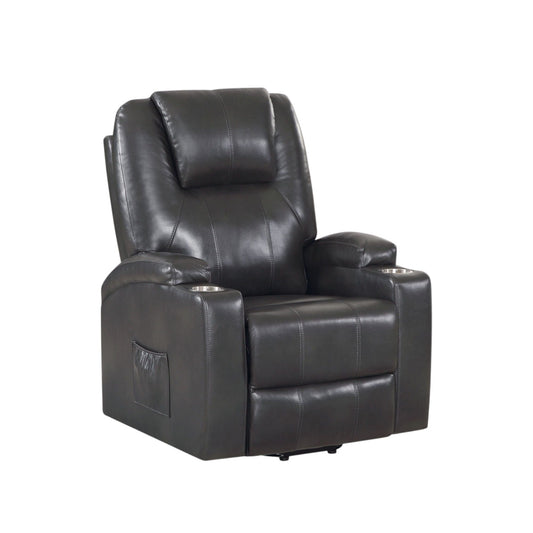 Recliner with power lift and massage in gunmetal leather by HouseOfZazla on Tampa Home & Garden Store