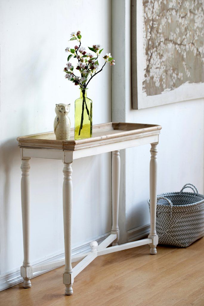 Narrow Alcott Side Table, light brown fir wood with turned legs by HouseOfZazla on Tampa Home & Garden Store