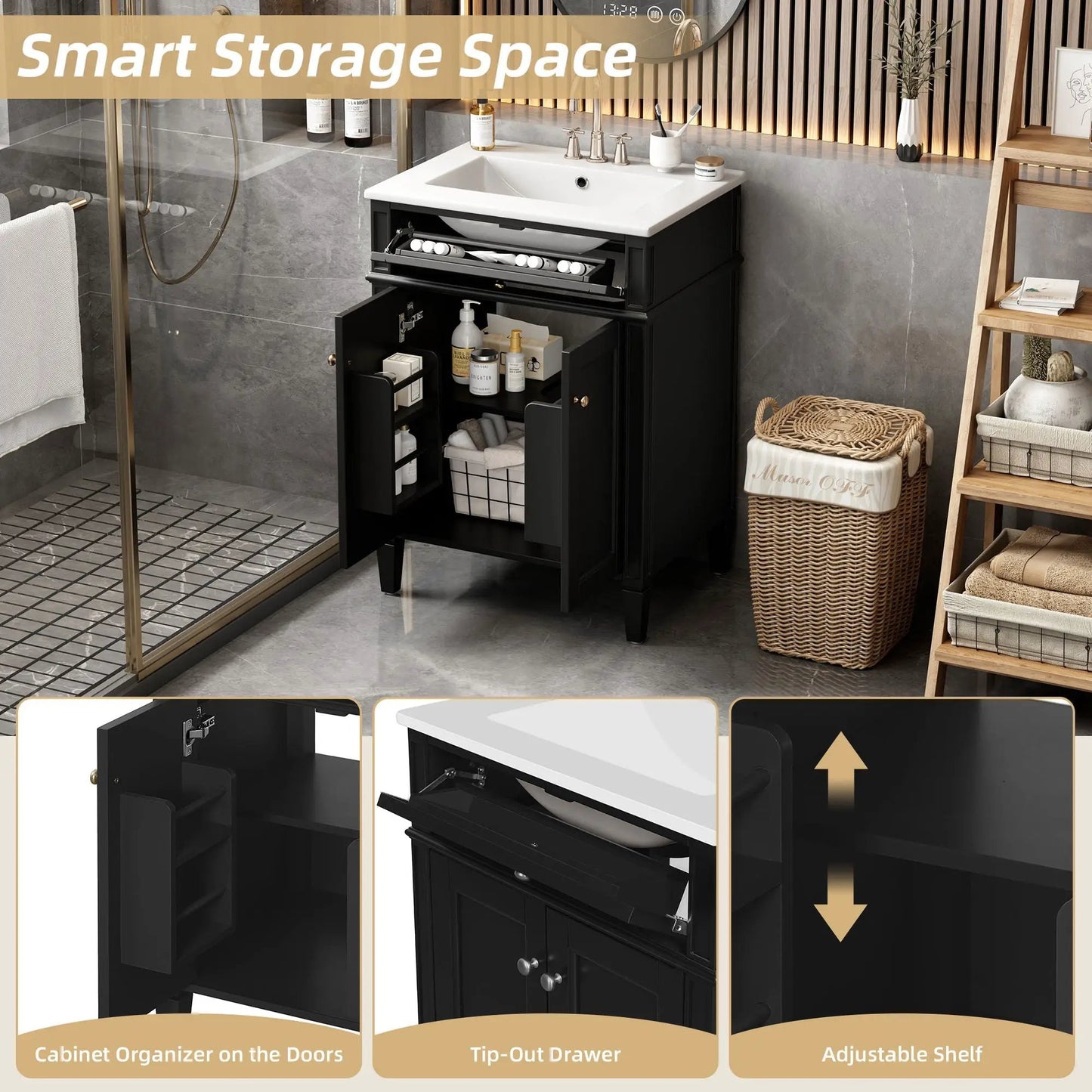 Bathroom Vanity With 2 Doors and Tip Out Drawer