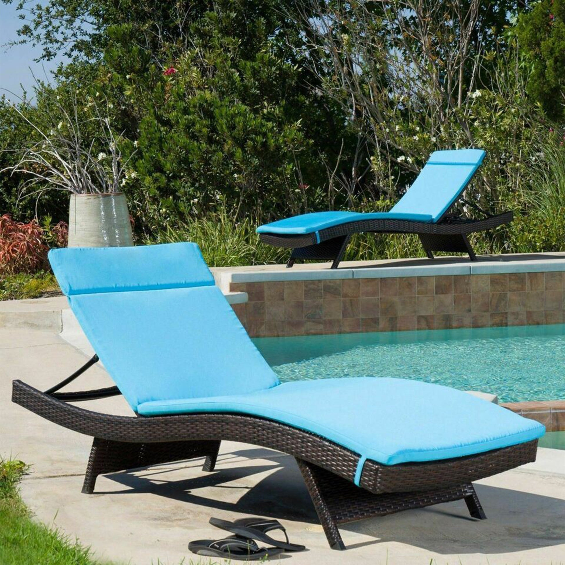 Salem Outdoor Chaise Lounge Cushion 2PCS blue fabric for wicker loungers on Tampa Home & Garden Store
