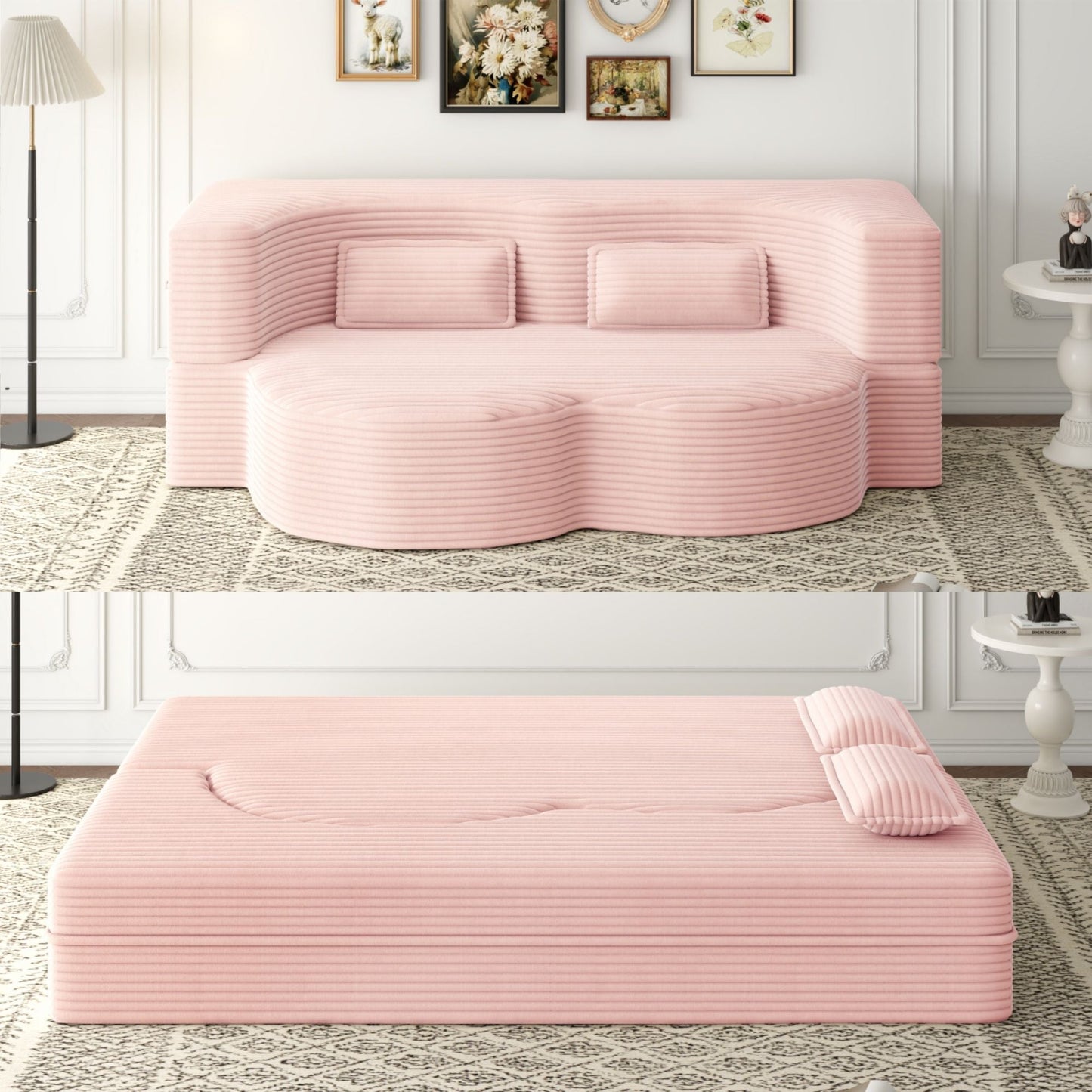 Pink convertible foam-filled sleeper futon sofa with 2 pillows HouseOfZazla on Tampa Home & Garden Store