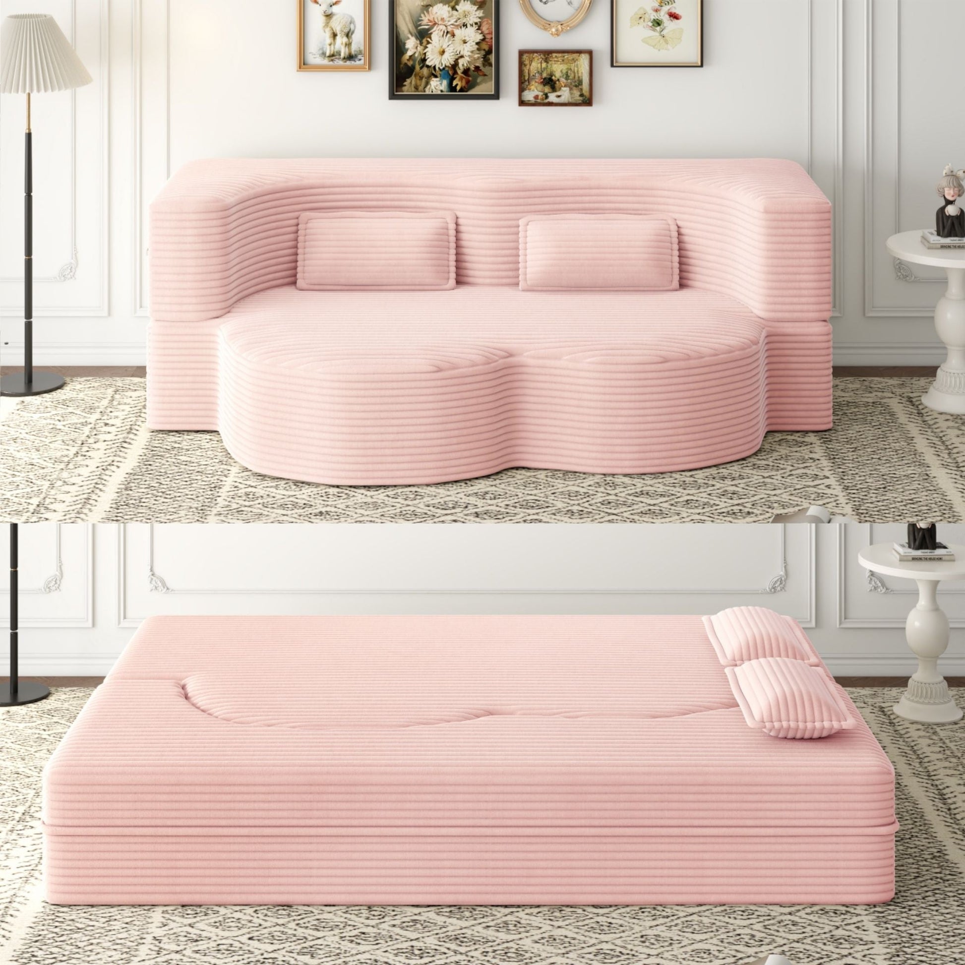 Pink convertible foam-filled sleeper futon sofa with 2 pillows HouseOfZazla on Tampa Home & Garden Store