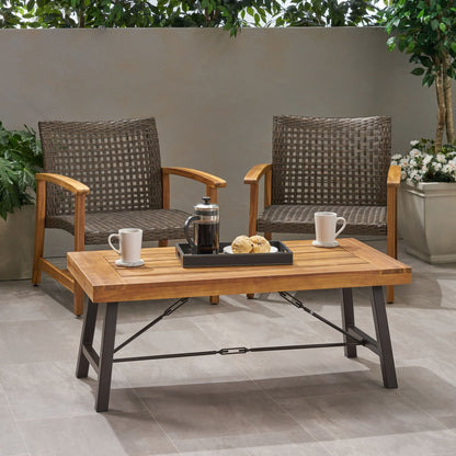 Modern Outdoor Acacia And Metal Coffee Table