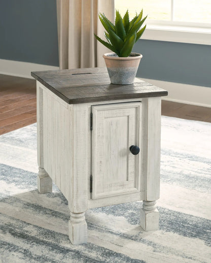 Havalance end table by Unique Piece Furniture, white base with dark gray top and cabinet on Tampa Home & Garden Store