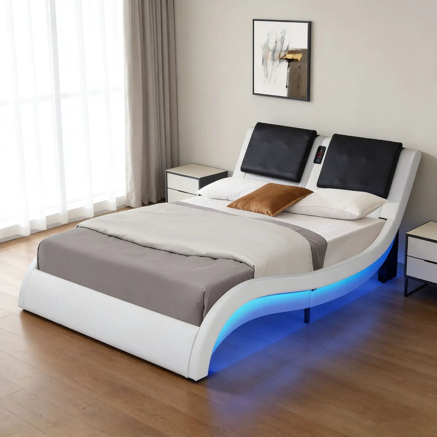 Platform Bed Frame With LED Lighting and Massage