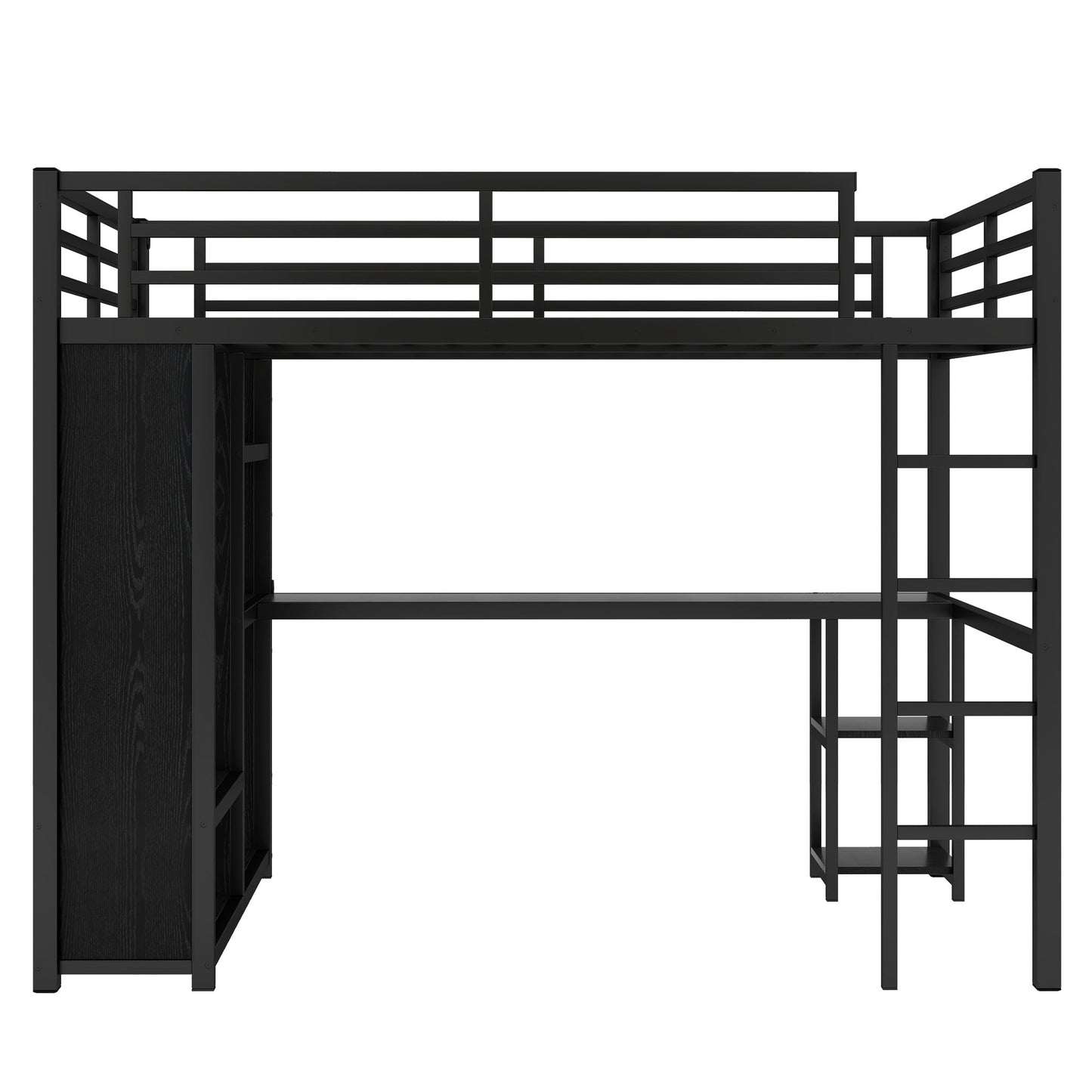 Full Size Metal Loft Bed with Desk and Wardrobe