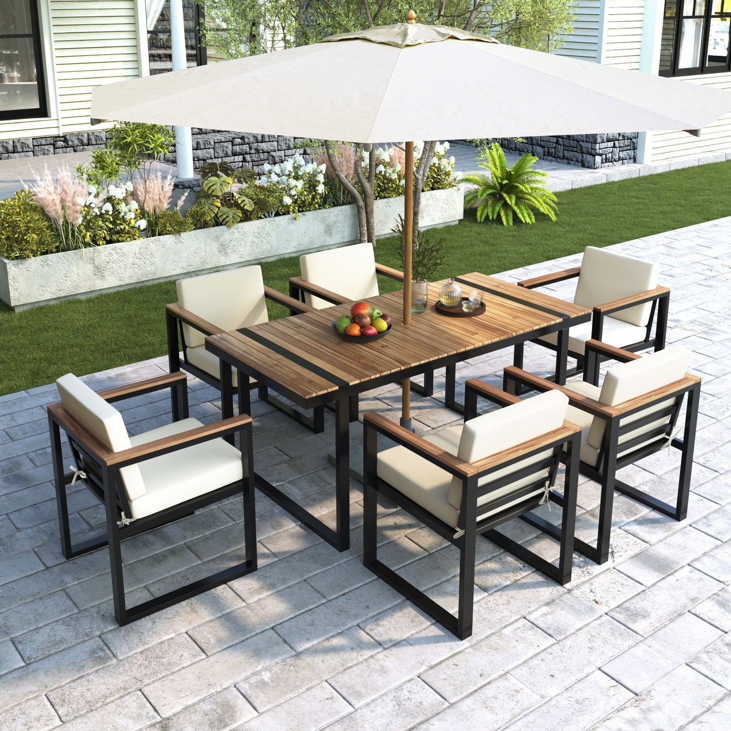 Seven Piece Outdoor Dining Table and Chair Set