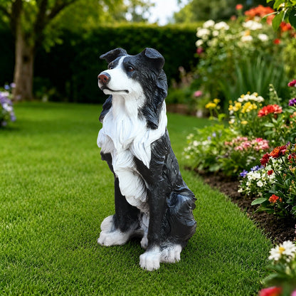 Border Collie garden statue, black & white finish, HouseOfZazla outdoor decor on Tampa Home & Garden Store