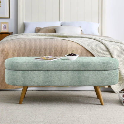 Ottoman Oval Storage Bench With Rubber Wood Legs