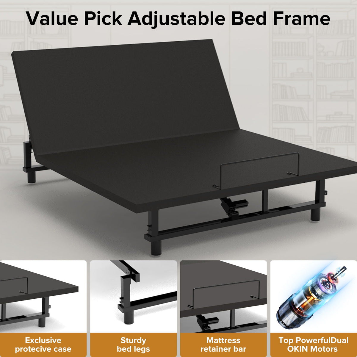 HouseOfZazla adjustable bed base frame in black metal with wireless remote on Tampa Home & Garden Store
