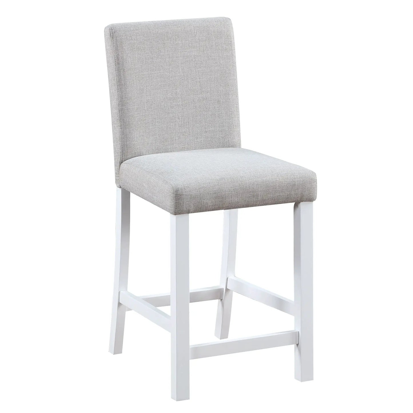 Upholstered counter-height dining chair in gray fabric with white legs on Tampa Home & Garden Store