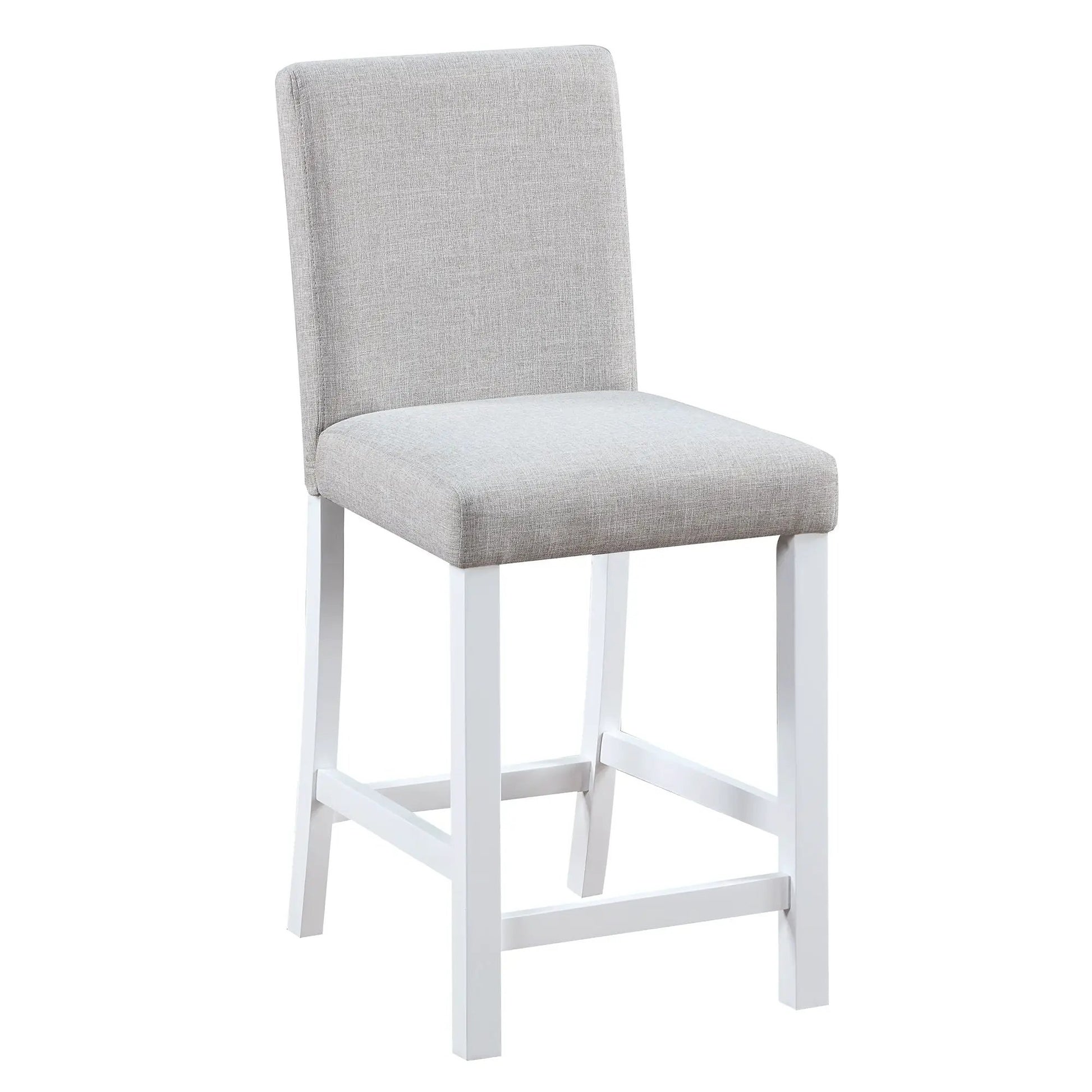 Upholstered counter-height dining chair in gray fabric with white legs on Tampa Home & Garden Store
