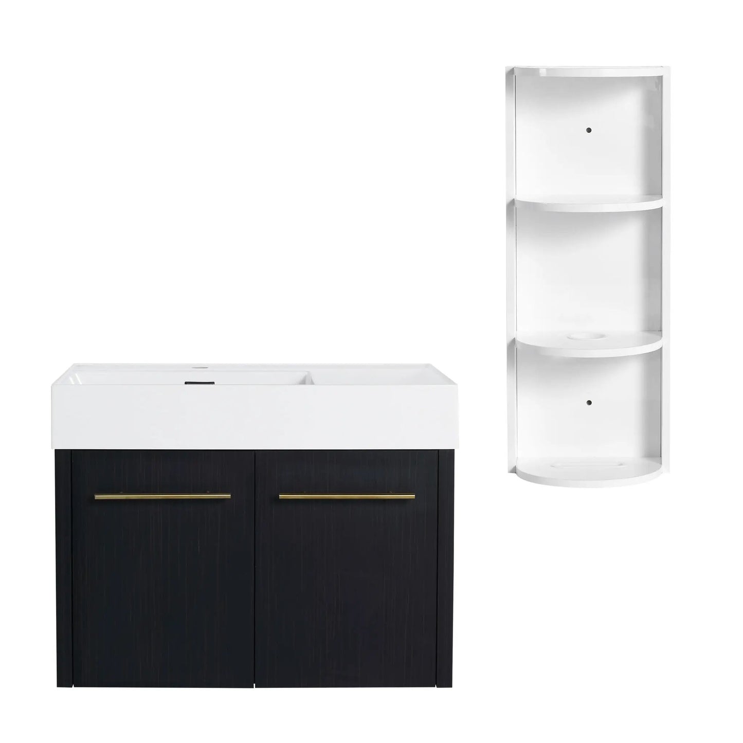 Modern Wall Mounted Vanity Resin Sink and Rack