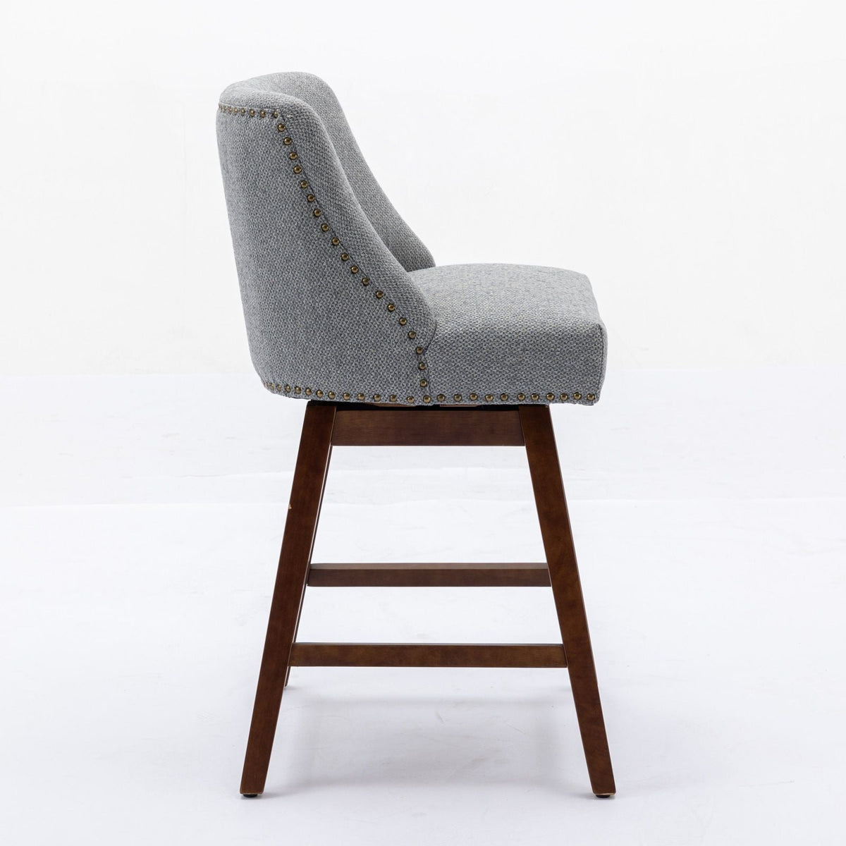 Counter height barstools set of 2; upholstered with brass nailhead trim and dark wood legs on Tampa Home & Garden Store