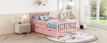 Platform bed with guardrails on both sides and two storage drawers in pink, HouseOfZazla on Tampa Home & Garden Store